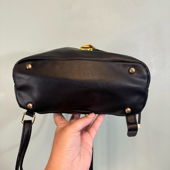 Dune London Backpack Genuine Calf Hair Leopard Print Saffiano Leather Flap Black - Picture 7 of 15